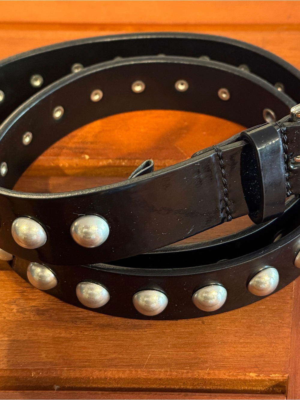 Isabel Marant Black Patent Leather Belt w/ Silver Studs 2010s Punk Med.